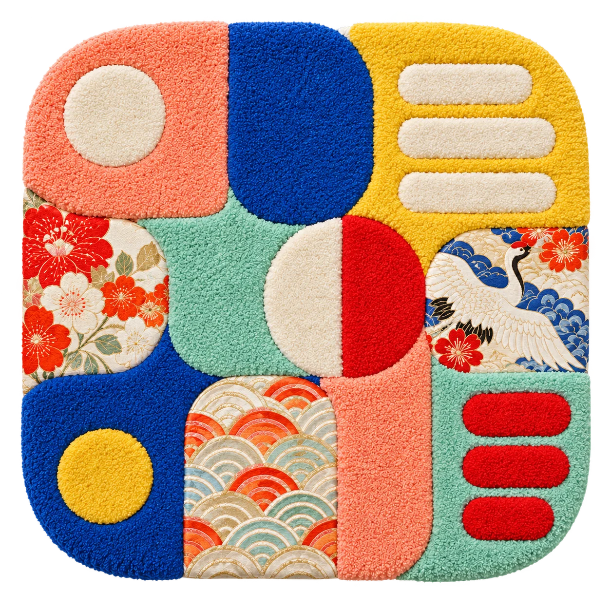 色あそびの四角の立体ラグの制作イメージ